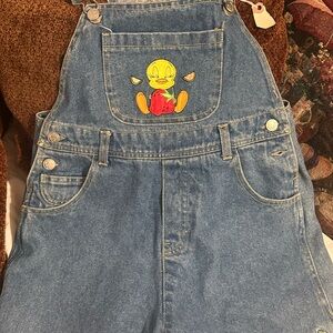 Warner Bros. Denim Patch Overalls with Red Strawberry and Green Patch